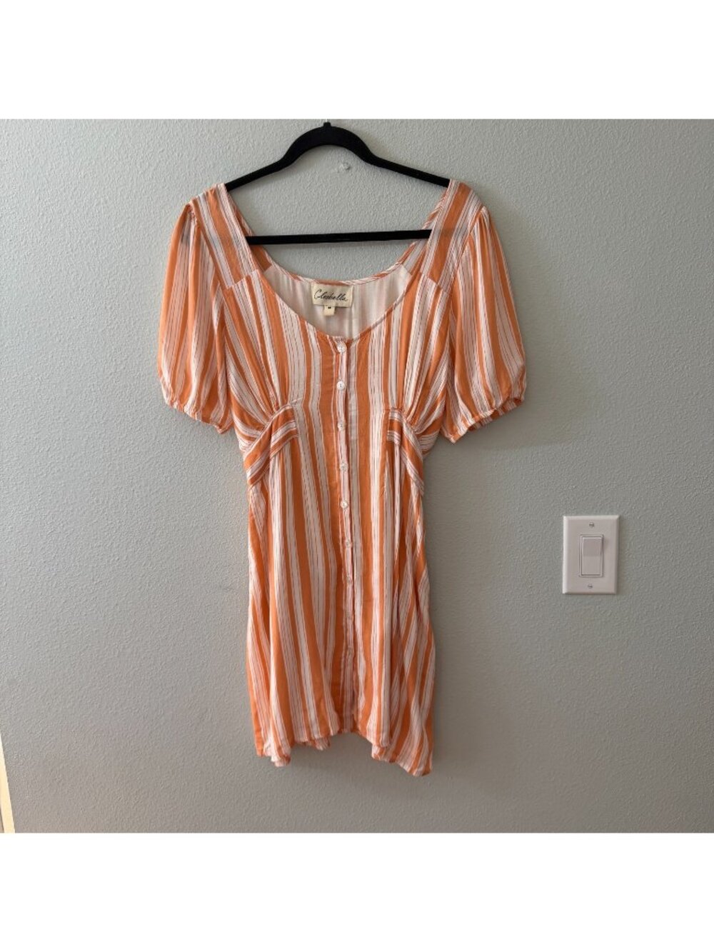 Cleobella Striped Mini Dress Tie Back Puffed Sleeve Button Front MEDIUM